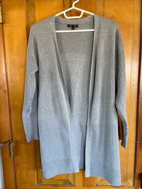 Lety & Me Open-Front Ribbed Light Gray Cardigan